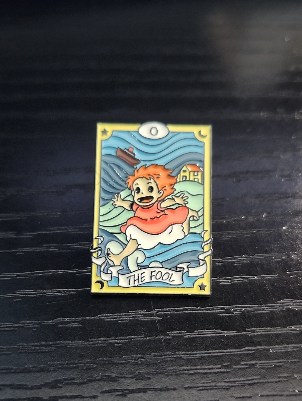 Studio Ghibli Inspired tarot enamel pin featuring Ponyo as "The Fool"